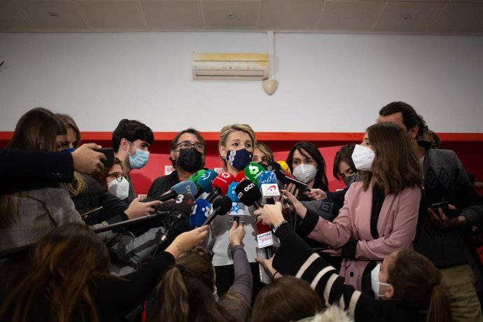 La vicepresidenta segunda del Gobierno y ministra de Trabajo y Economía Social, Yolanda Díaz, este miércoles en la sede de UGT de Catalunya