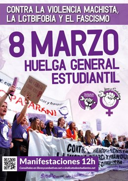 Archivo - Cartel huelga general estudiantil por el 8M