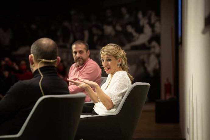 La vicepresidenta segona i ministra de Treball i Economia Social, Yolanda Díaz, i el secretari general de CC.OO. De Catalunya, Javier Pacheco, aquest dimecres
