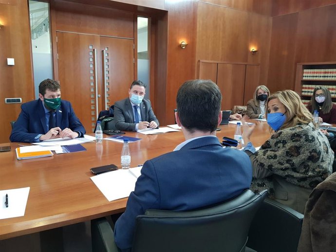 La consejera de Presidencia del Gobierno aragonés, Mayte Pérez, en la reunión de la Mesa Técnica