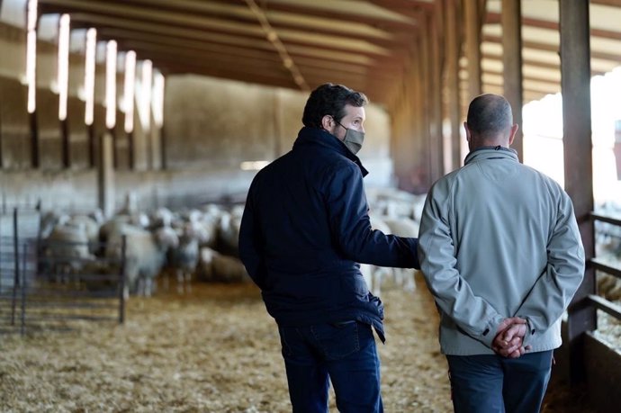 El presidente del PP,  Pablo Casado, visita una quesería en Matadeón de los Oteros (León).