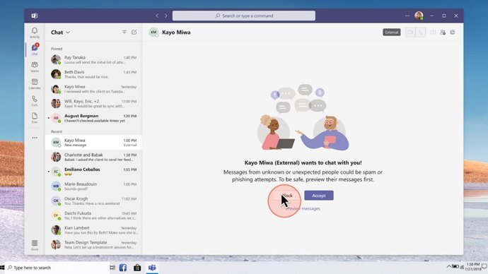 Chat en Teams entre empleados de una organización y personas externas