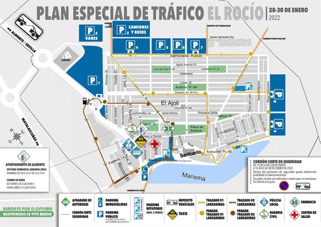 Plan de Tráfico en Almonte con motivo de las peregrinaciones extraordinarias de Triana, Villanueva del Ariscal, Pilas y Gibraleón.
