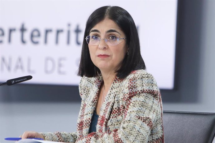 La ministra de Sanidad, Carolina Darias, comparece en una rueda de prensa para informar de los asuntos tratados en el Consejo Interterritorial del Sistema Nacional de Salud, en la Moncloa, a 26 de enero de 2022, en Madrid (España). 