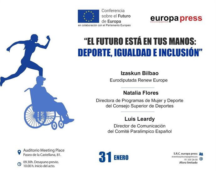 La eurodiputada Izaskun Bilbao, Natalia Flores (CSD) y Luis Leardy (CPE) debaten este lunes sobre deporte e igualdad.