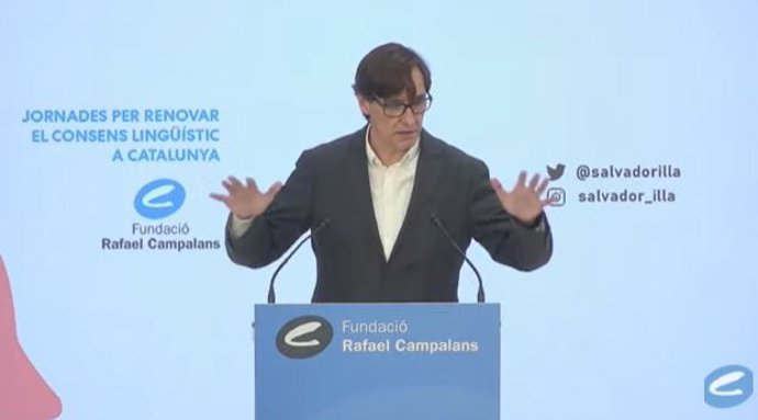 El secretari general del PSC, Salvador Illa, en la seva intervenció aquest dissabte 29 de gener de 2021 en les Jornades  per Renovar el Consens Lingüístic a Catalunya