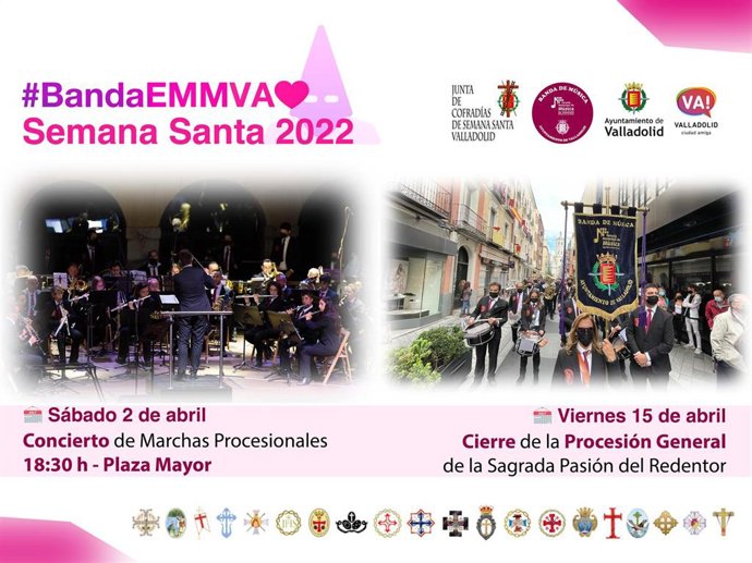 Cartel de la participación de la Banda EMMVA en la Semana Santa de Valladolid en 2022.