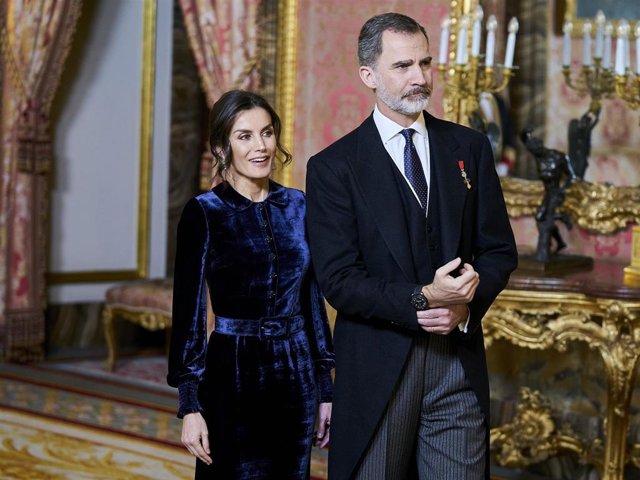 February 5, 2020, Madrid, Spain: King Felipe VI and Queen Letizia of Spain attend the Diplomatic Corps reception at Royal Palace in Madrid.