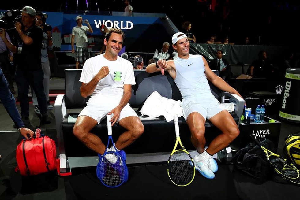 Archivo - Roger Federer y Rafa Nadal en un entreno de la Laver Cup
