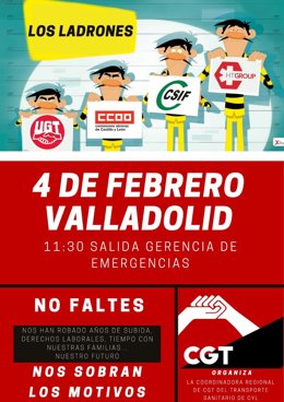 Cartel de la manifestación que convoca CGT en el ámbito del transporte sanitario.