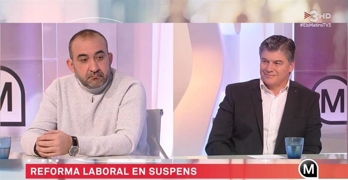 El secretario general de CC.OO. De Catalunya, Javier Pacheco, y el presidente de Pimec, Antoni Cañete, durante el encuentro.