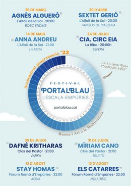 Cartel con los primeros nombres del XV Festival de Música i Art a la Mediterrnia Portalblau