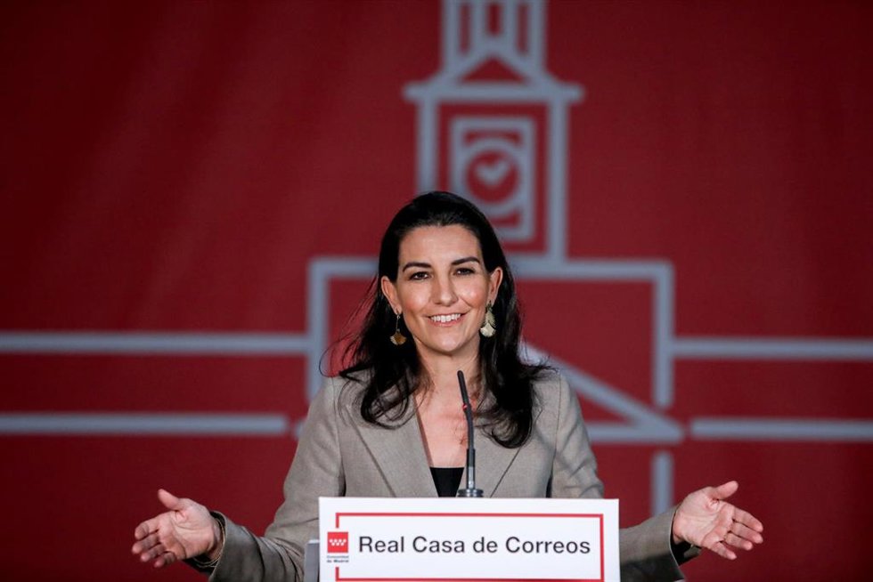 La portavoz del Grupo Parlamentario de Vox, Rocío Monasterio, comparece en la Real Casa de Correos, sede de la Presidencia de la Comunidad de Madrid, a 24 de enero de 2022, en Madrid, (España). La presidenta de la Comunidad de Madrid, Isabel Díaz Ayuso,