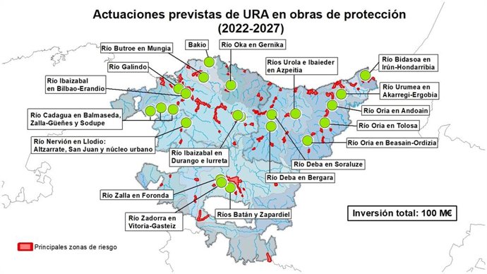 Imagen del plan de inversiones para reducir en un 40% la población vasca afectada por riesgo de inundaciones