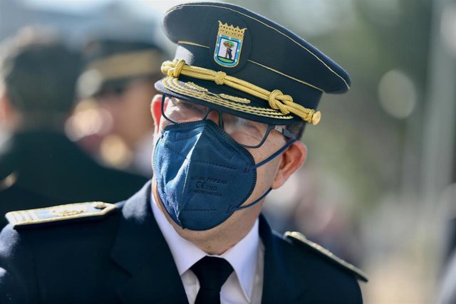 El nuevo Jefe del Cuerpo de la Policía Municipal de Madrid, Oskar de Santos, en el acto de su toma de posesión, en la Dirección General de la Policía Municipal de Madrid