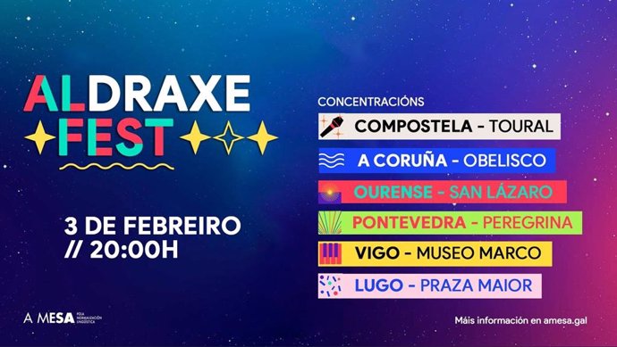 Aldraxe Fest concentraciones convocadas por A Mesa pola Normalización Lingüística por el trato de TVE al gallego