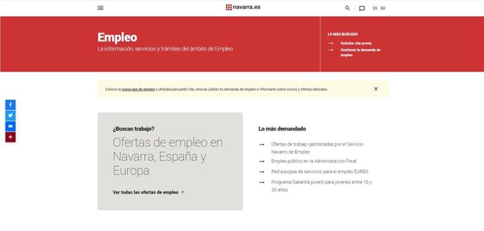 Imagen de la web del Servicio Navarro de Empleo