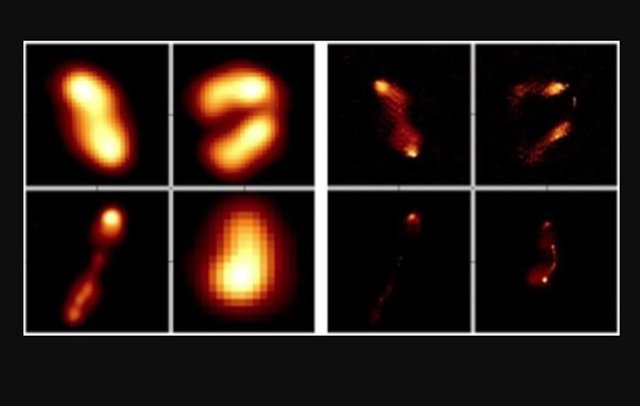 Las cuatro galaxias de la izquierda en la imagen están mucho más nítidas en el nuevo mapa (derecha).