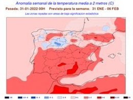 Mapa facilitado por la Aemet sobre la previsión meteorológica en CyL en las dos primeras semanas de febrero