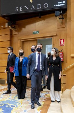 El líder del PP, Pablo Casado, preside una reunión dl Grupo Popular en el Senado. En  Madrid, a 1 de febrero de 2022.