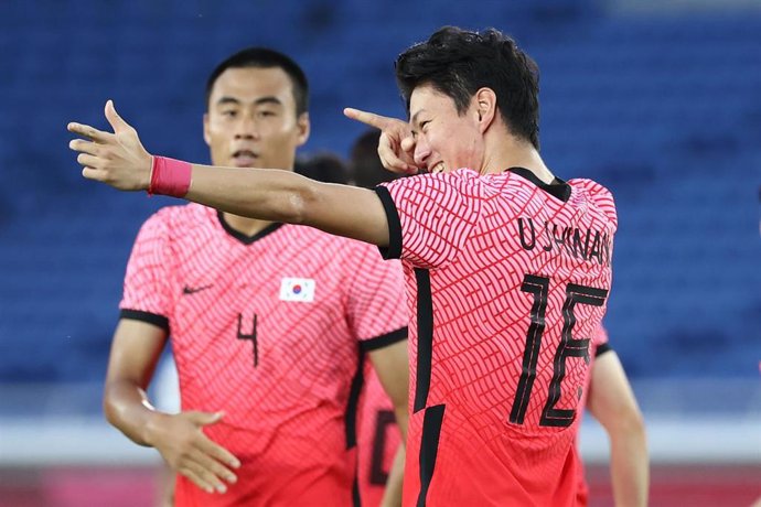 Archivo - Hwang Ui-jo celebra un gol con Corea del Sur