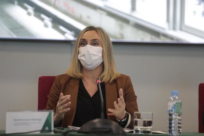 La consejera de Fomento, Infraestructuras y Ordenación del Territorio, Marifrán Carazo, en la presentación del tramo norte de la línea 3 del Metro de Sevilla.