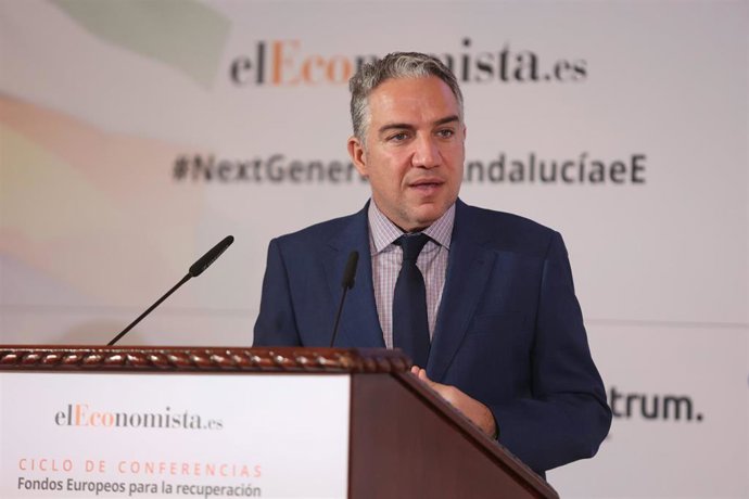 El consejero de la Presidencia, Administración Pública e Interior, Elías Bendodo, en su intervención en la jornada 'Next Generation Andalucía', organizada por  elEconomista.Es