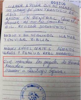 Un extracto de las agendas de José Luis Moreno en el que se menciona al actor Santiago Segura
