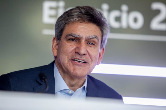 El consejero delegado de Grupo Santander, José Antonio Álvarez, interviene en la presentación de los resultados de la entidad en 2021, a 2 de febrero de 2022, en Boadilla del Monte, Madrid (España).