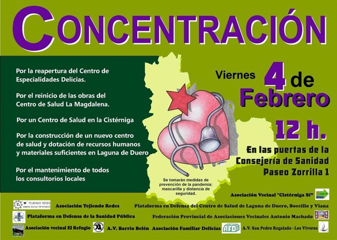 Concentración en defensa de la Sanidad Pública ante la Consejería de Sanidad el día 4 de febrero.