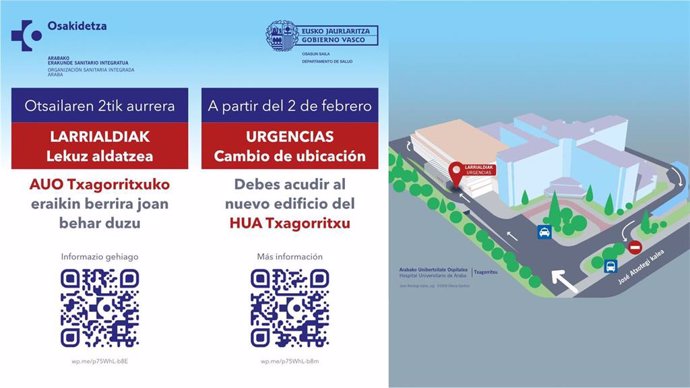 Osakidetza cierra la atención de Urgencias en el Hospital Santiago de Vitoria-Gasteiz y las centraliza en Txagorritxu