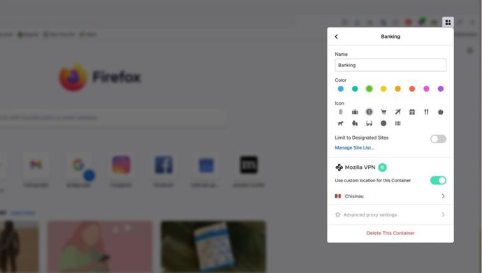 Contenedores multicuenta en Mozilla VPN.