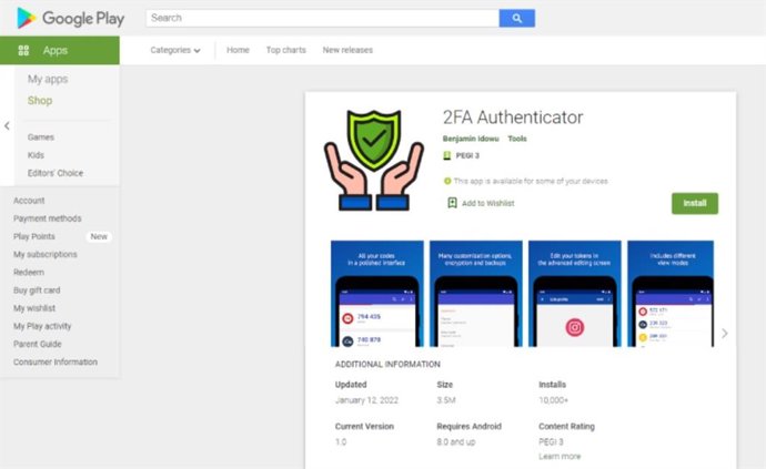 Captura de la app maliciosa en Google Play Store antes de ser retirada