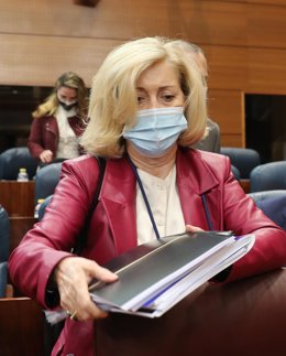 La consejera de Familia, Juventud y Política Social, Maria Concepción Dancausa Treviño, en una comparecencia previa al primer pleno de 2022 en la Asamblea de Madrid, a 3 de febrero de 2022, en Madrid (España). 