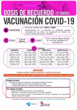 Convocatoria de vacunación para nacidos entre 1992 y 1998.