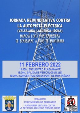 Cartel de la Jornada y Marcha Reivindicativa contra la Autopista Autopista Eléctrica Valsalada-Laluenga-Isona.