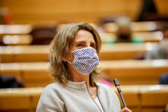 Archivo - La vicepresidenta tercera y ministra para la Transición Ecológica y el Reto Demográfico, Teresa Ribera, interviene en una sesión de control al Gobierno, en el Senado, a 1 de febrero de 2022, en Madrid (España).  