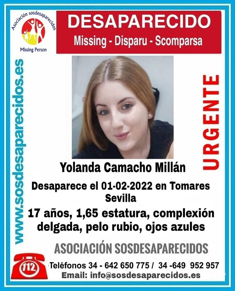 Cartel con los datos de la joven desaparecida en Tomares difundido en redes sociales.