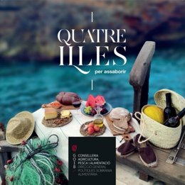 Imagen del lema 'Quatre illes per assaborir' con el que la Dirección General de Políticas para la Soberanía Alimentaria, de la Conselleria de Agricultura, Pesca y Alimentación, participa en la feria Horeca Baleare en Mallorca.
