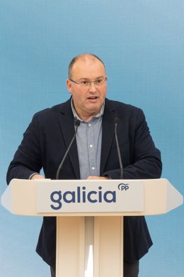 El secretario general del PPdeG, Miguel Tellado, en rueda de prensa.