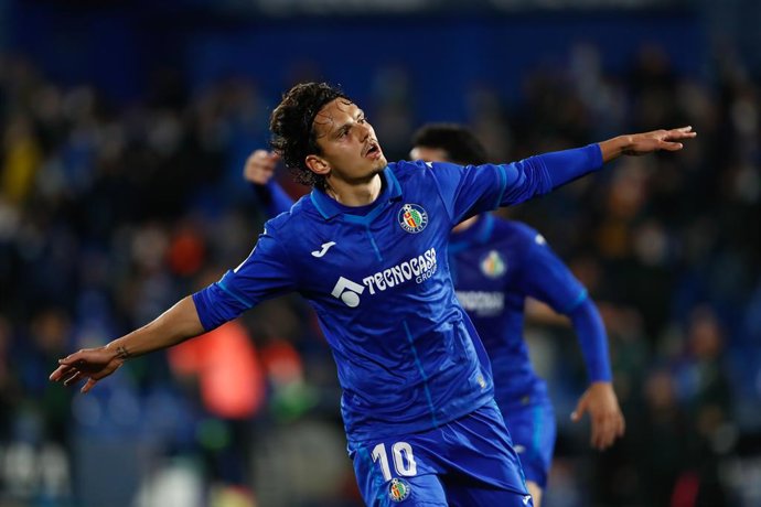 Enes Unal of Getafe celebrates a goal during the Spanish League, La Liga Santander, football match played between Getafe CF and Levante UD at Coliseum Alfonso Perez on February 04, 2022, in Getafe, Madrid, Spain.