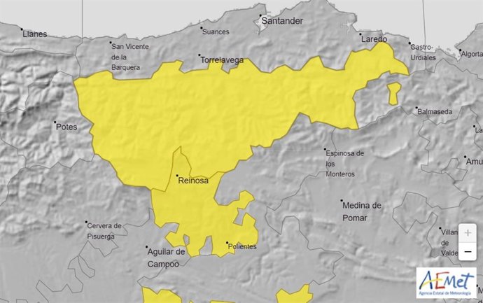 Mapa de aviso amarillo por temperaturas mínimas