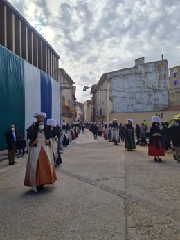 Faci participa en la Procesión de las Panbenditeras de Escatrón (Zaragoza), declarada Bien de Interés Cultural Inmaterial.