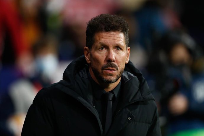 Diego Pablo Simeone, coach of Atletico de Madrid, looks on during the Spanish League, La Liga Santander, football match played between Atletico de Madrid and Valencia CF at Wanda Metropolitano stadium on January 22, 2022, in Madrid, Spain.