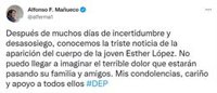 Mañueco traslada sus condolencias a la familia de Esther López