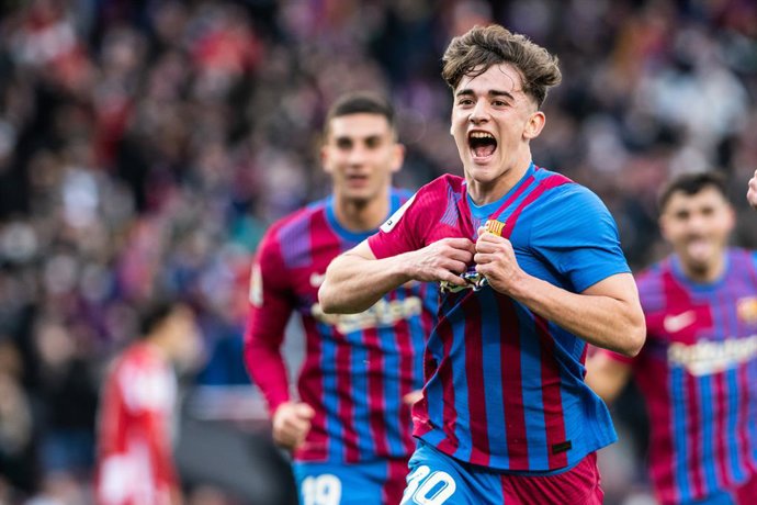 Pablo Martin Paez Gavira  of FC Barcelona celebrates a goal during La Liga match, football match played between FC Barcelona and Atletico de Madrid at Camp Nou stadium on February 6, 2022, in Barcelona, Spain.