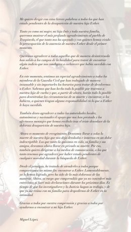 Carta abierta del padre de Esther López.