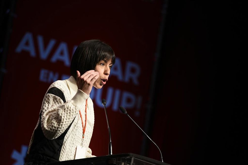 La ministra de Ciencia e Innovación, Diana Morant, durante la apertura del IV Congreso provincial del PSPV este 4 de febrero de 2022, en Valencia