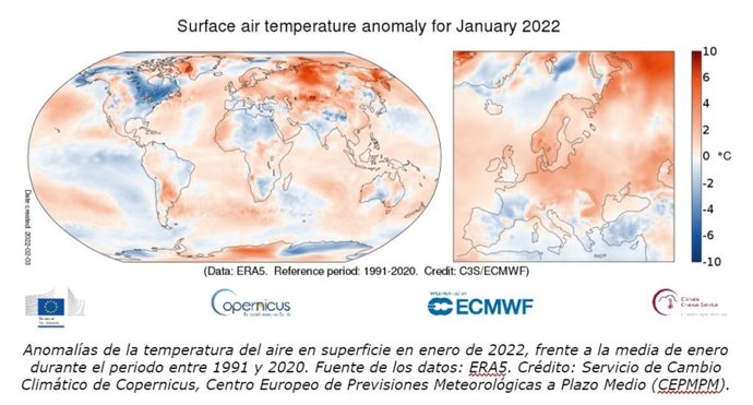 Enero fue más cálido de lo normal en toda Europa, excepto en el sur del continente, donde se quedaron por debajo de la media.