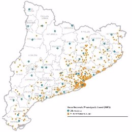 Mapa dels punts d'informació i oficines joves de la Xarxa Nacional d'Emancipació Juvenil de la Generalitat